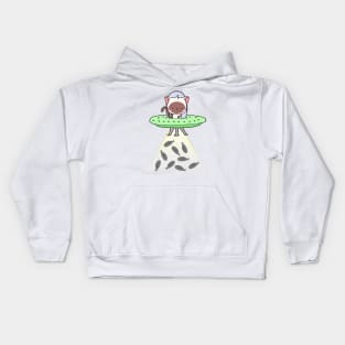 Funny white Cat is flying a spaceship Kids Hoodie